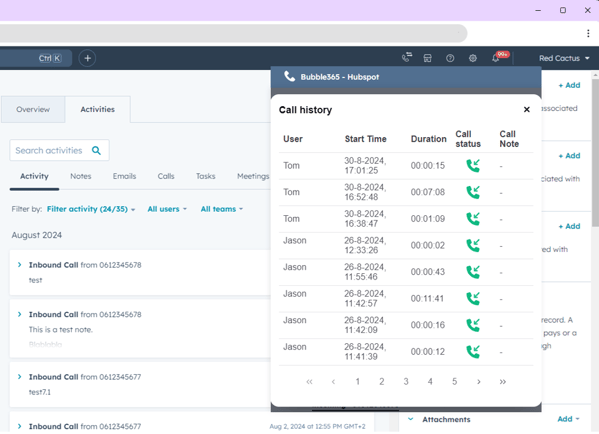Callhistory HubSpot