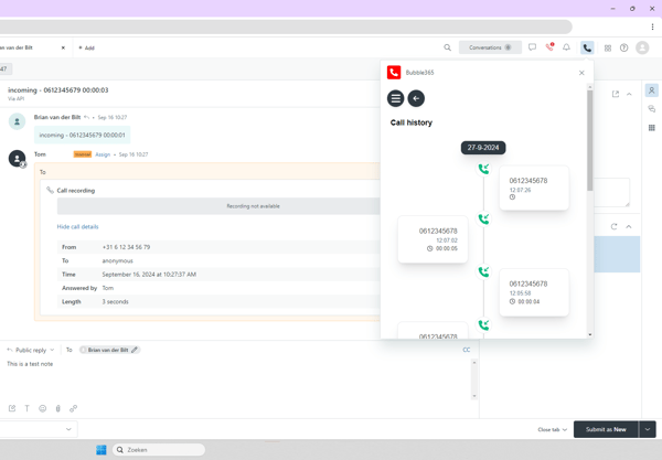 Callhistory Zendesk personal