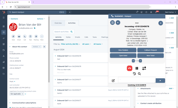 HubSpot Embedded Phone Integration