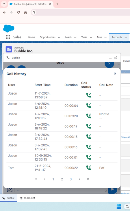 Salesforce Call history crop